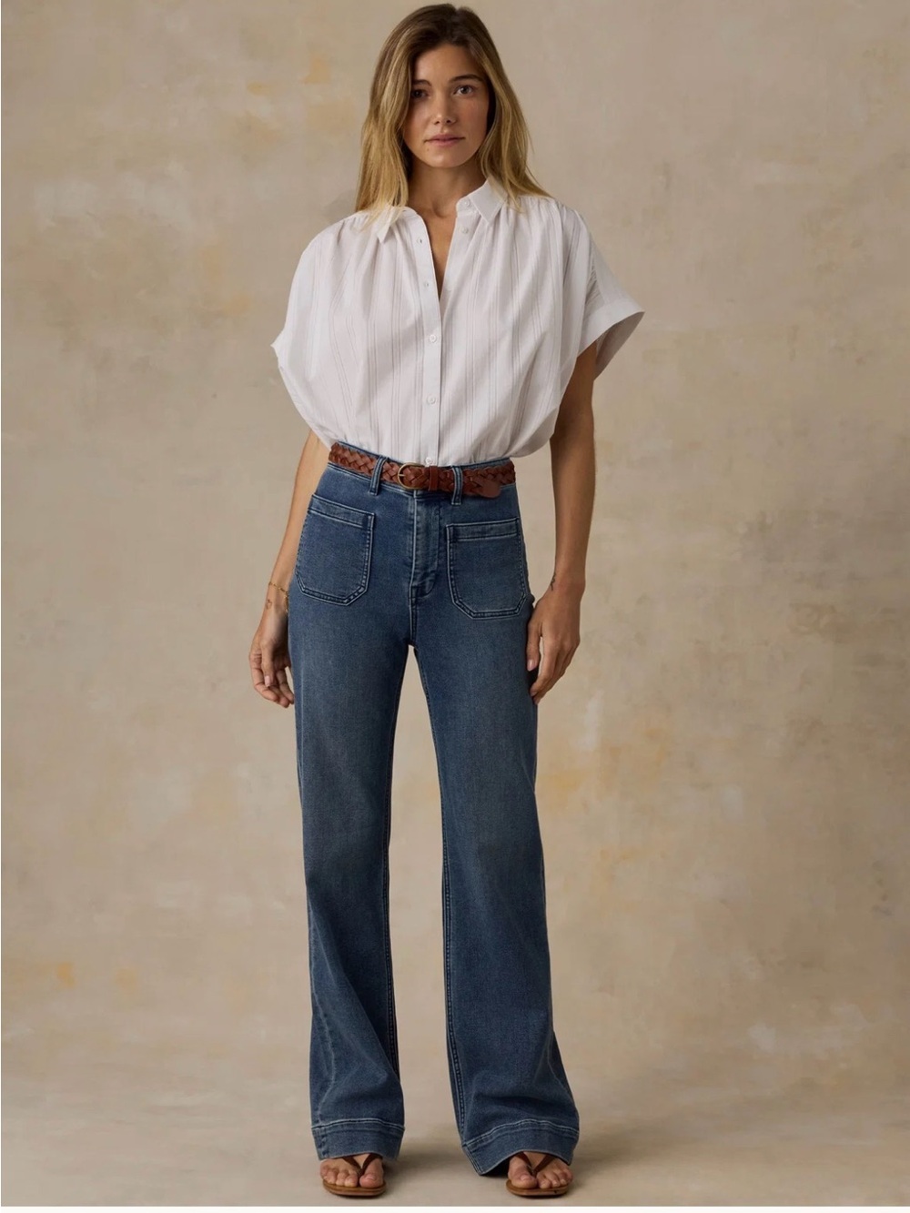 Faherty Indigo High-Rise Wide Leg Jeans